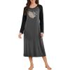 Ekouaer Long Sleeve Nightgowns for Women Calf Length Sleep Shirts Crew Neck Soft Nightshirts S-XXL(Dark Grey Heart)