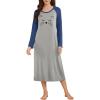 Ekouaer Long Sleeve Nightgowns for Women Calf Length Sleep Shirts Crew Neck Soft Nightshirts S-XXL(Light Grey Cat)