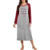 Ekouaer Long Sleeve Nightgowns for Women Calf Length Sleep Shirts Crew Neck Soft Nightshirts S-XXL(Light Grey Word)