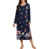 Ekouaer Long Sleeve Nightgowns for Women Calf Length Sleep Shirts Crew Neck Soft Nightshirts S-XXL(Purple Butterfly Flower)