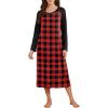 Ekouaer Long Sleeve Nightgowns for Women Calf Length Sleep Shirts Crew Neck Soft Nightshirts S-XXL(Red Black Plaid)