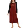 Ekouaer Long Sleeve Nightgowns for Women Calf Length Sleep Shirts Crew Neck Soft Nightshirts S-XXL(Wine Red Princess)