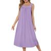 Ekouaer Long Sleeveless Nightgowns for Women Ladies Night Gown Embroidery Sleepdress Tank Nightdress Victorian Sleepshirt(Lilac)