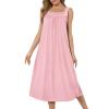 Ekouaer Long Sleeveless Nightgowns for Women Ladies Night Gown Embroidery Sleepdress Tank Nightdress Victorian Sleepshirt(Pink)