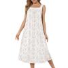Ekouaer Long Sleeveless Nightgowns for Women Ladies Night Gown Embroidery Sleepdress Tank Nightdress Victorian Sleepshirt(White Flower)