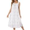 Ekouaer Long Sleeveless Nightgowns for Women Ladies Night Gown Embroidery Sleepdress Tank Nightdress Victorian Sleepshirt(White Purple Floral)
