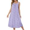 Ekouaer Long Sleeveless Nightgowns for Women Ladies Night Gown Embroidery Sleepdress Tank Nightdress Victorian Sleepshirt(White Purple Point)