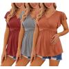 Ekouaer Maternity Shirts 3 Packs Flying Short Sleeve Nursing Tops Pregnancy Clothes(Caramel+grey+wine Red(3pcs))