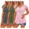 Ekouaer Maternity Shirts 3 Packs Flying Short Sleeve Nursing Tops Pregnancy Clothes(Dark Grey+army Green+floral Pink(3pcs))