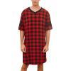 Ekouaer Men’s Nightshirt Comfy Nightwear Big&Tall V Neck Short Sleeve Soft Loose Pajama Sleep Shirt(Red Plaid)