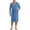 Ekouaer Mens Robes Lightweight Waffle Knit Kimono Bathrobe Long Sleeve Sleepwear Soft Knee Length Robe with Pockets S-3XL(Blue – V Neck)
