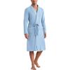 Ekouaer Mens Robes Lightweight Waffle Knit Kimono Bathrobe Long Sleeve Sleepwear Soft Knee Length Robe with Pockets S-3XL(Clear Blue)