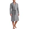 Ekouaer Mens Robes Lightweight Waffle Knit Kimono Bathrobe Long Sleeve Sleepwear Soft Knee Length Robe with Pockets S-3XL(Light Grey)