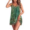 Ekouaer Nightgown Sexy Lingerie for Women Nightwear Lace Chemise Sleeveless Camisole Slip Dress Babydoll Sleepwear(Green Floral)