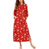 Ekouaer Nightgowns for Women Cotton Nightgown Long Sleeve Hooded Night Gown Contrast Color Full Length Loungewear with Pocket(Red Christmas Deer)