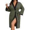 Ekouaer Plus Size Robe for Women Waffle Knit Bathrobe Short Lightweight Kimono Robes with Pockets Maternity Robe S-XXL(Army Green)
