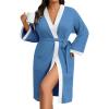 Ekouaer Plus Size Robe for Women Waffle Knit Bathrobe Short Lightweight Kimono Robes with Pockets Maternity Robe S-XXL(Blue)