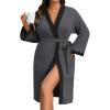 Ekouaer Plus Size Robe for Women Waffle Knit Bathrobe Short Lightweight Kimono Robes with Pockets Maternity Robe S-XXL(Dark Gray)