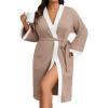 Ekouaer Plus Size Robe for Women Waffle Knit Bathrobe Short Lightweight Kimono Robes with Pockets Maternity Robe S-XXL(Khaki)
