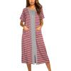 Ekouaer Robes For Women Zipper Front Bathrobe Short Sleeve House Coat Long Nightgown With Pockets Soft Loungewear(Red)