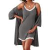 Ekouaer Robes Womens Nightgown and Robe Set 2 Piece Sexy Lace Spaghetti Strap Lightweight Sleepwear with Pockets S-XXL(Dark Gray)