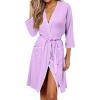 Ekouaer Robes for Women Ribbed Knit Bathrobe Soft Lightweight Knee Length Kimono Robe Ladies Sleepwear with Pockets S-XXL(Purple)