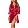Ekouaer Satin Nightgowns for Women Button Down Sleepshirt 3/4 Sleeve Nightshirts Boyfriend Sleepwear(Wine Red)