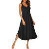Ekouaer Sleeveless Nightgowns for Women Long Night Gown Pleated Full Length Sleepwear Tank Sleep Dress Slit Dress S-2XL(Black)