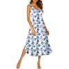 Ekouaer Sleeveless Nightgowns for Women Long Night Gown Pleated Full Length Sleepwear Tank Sleep Dress Slit Dress S-2XL(Blue Flower)
