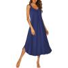 Ekouaer Sleeveless Nightgowns for Women Long Night Gown Pleated Full Length Sleepwear Tank Sleep Dress Slit Dress S-2XL(Navy Blue)