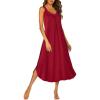 Ekouaer Sleeveless Nightgowns for Women Long Night Gown Pleated Full Length Sleepwear Tank Sleep Dress Slit Dress S-2XL(Wine Red)