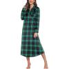 Ekouaer Women Flannel Nightgown Full Length Boyfriend Nightshirt Plaid Long Sleep Dress with Button Loungewear S-XXXL(Green Plaid)