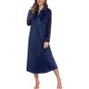 Ekouaer Women Flannel Nightgown Full Length Boyfriend Nightshirt Plaid Long Sleep Dress with Button Loungewear S-XXXL(Navy Blue)