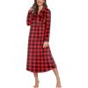 Ekouaer Women Flannel Nightgown Full Length Boyfriend Nightshirt Plaid Long Sleep Dress with Button Loungewear S-XXXL(Red & Black Plaid)
