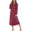 Ekouaer Women Flannel Nightgown Full Length Boyfriend Nightshirt Plaid Long Sleep Dress with Button Loungewear S-XXXL(Red Plaid)