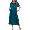 Ekouaer Women’s House Dress with Pockets Long Nightgowns for Women House Dress Pleated Front Moo Moos for Women S-XXXL(Blue Green)