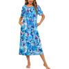 Ekouaer Women’s House Dress with Pockets Long Nightgowns for Women House Dress Pleated Front Moo Moos for Women S-XXXL(Blue Tie-dye Flowers)