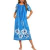 Ekouaer Women’s House Dress with Pockets Long Nightgowns for Women House Dress Pleated Front Moo Moos for Women S-XXXL(Floral Blue)