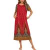 Ekouaer Women’s House Dress with Pockets Long Nightgowns for Women House Dress Pleated Front Moo Moos for Women S-XXXL(Floral Red)