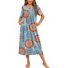 Ekouaer Women’s House Dress with Pockets Long Nightgowns for Women House Dress Pleated Front Moo Moos for Women S-XXXL(Light Blue Mandala)