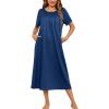 Ekouaer Women’s House Dress with Pockets Long Nightgowns for Women House Dress Pleated Front Moo Moos for Women S-XXXL(Navy Blue)