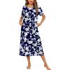 Ekouaer Women’s House Dress with Pockets Long Nightgowns for Women House Dress Pleated Front Moo Moos for Women S-XXXL(Navy Flower)
