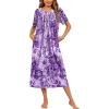 Ekouaer Women’s House Dress with Pockets Long Nightgowns for Women House Dress Pleated Front Moo Moos for Women S-XXXL(Purple Tie-dye Flowers)