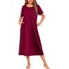 Ekouaer Women’s House Dress with Pockets Long Nightgowns for Women House Dress Pleated Front Moo Moos for Women S-XXXL(Wine Red)