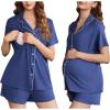 Ekouaer Women’s Maternity Nursing Pajama Sets Button Down Postpartum Pajamas Short Sleeve Breastfeeding Clothes(Blue)