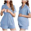 Ekouaer Women’s Maternity Nursing Pajama Sets Button Down Postpartum Pajamas Short Sleeve Breastfeeding Clothes(Light Blue)
