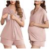 Ekouaer Women’s Maternity Nursing Pajama Sets Button Down Postpartum Pajamas Short Sleeve Breastfeeding Clothes(Pink)