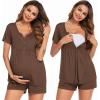 Ekouaer Women’s Maternity Nursing Pajama Sets Short Sleeve Postpartum Pajamas Breastfeeding Pregnancy Clothes(Brown)