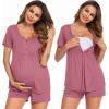 Ekouaer Women’s Maternity Nursing Pajama Sets Short Sleeve Postpartum Pajamas Breastfeeding Pregnancy Clothes(Grey Red)