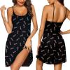 Ekouaer Womens Nightgown Pj Dress for Women Adjustable Spaghetti Chemise Sleeveless V Neck Sleepwear(Black Lovely Print)